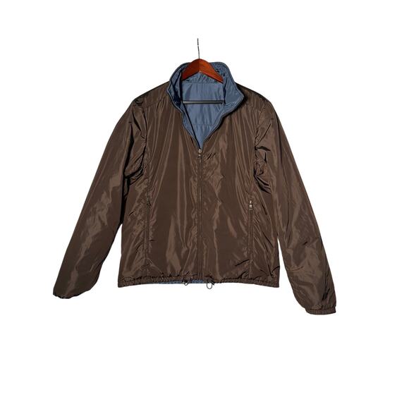 Prada Mens Jacket Size 52 (US L) Bwn/Blue Windbreaker Full Zip Pockets LTWT - Picture 1 of 8